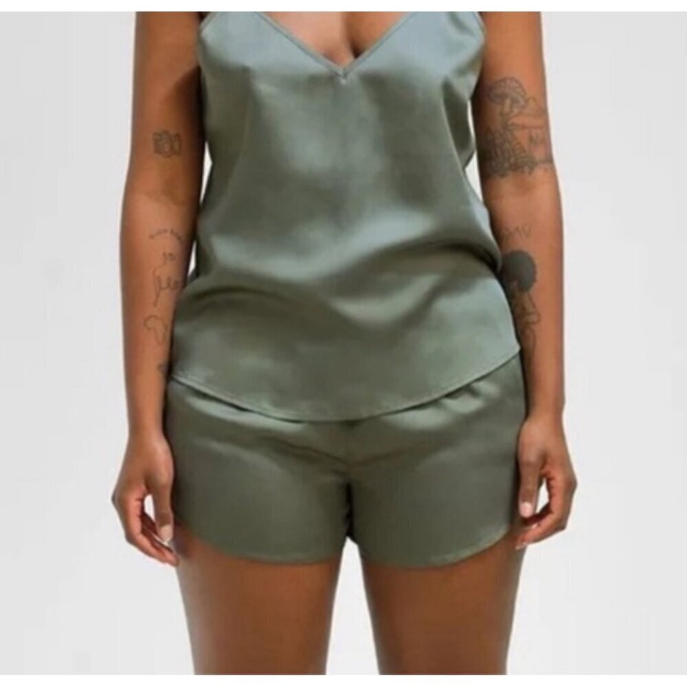 Ettitude Bamboo Silky Satin PJ Set Womens Cami + Shorts 2-Piece Moss‎ Green XXL